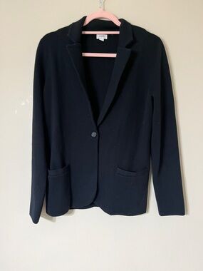 Ann Taylor Black Single-Button Knit Blazer with Patch Pockets